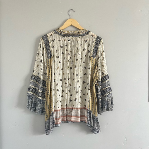 John Mark | Yellow & Blue Patterned 3/4 Length Sleeve Shirt - Picture 5 of 7